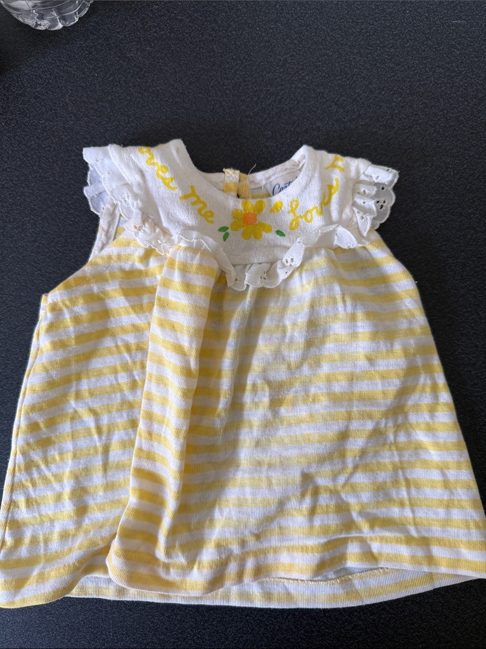 Yellow & White Striped Baby Dress with Floral Collar vintage 1980’s
